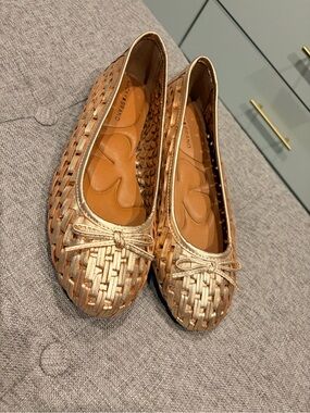 Gold Woven Ballet Flats - Women
